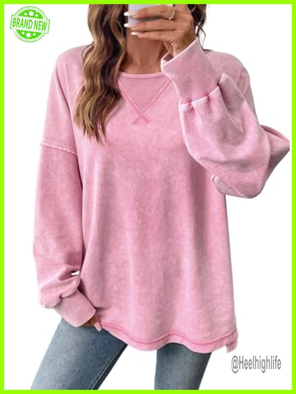 Women's Long Sleeve Crewneck Sweatshirt Cotton Blend Loose Fit Pullover